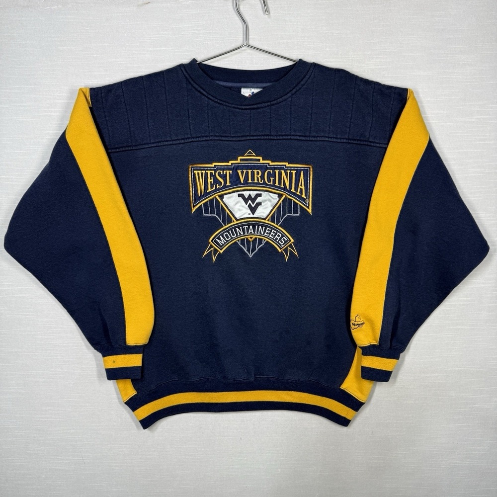 Vintage West Virginia Mountaineers Sweatshirt Men L Blue Pullover Stained
